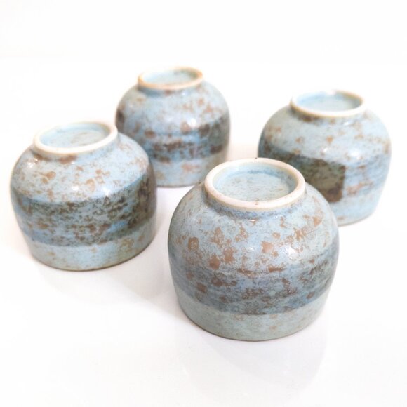 Set of 4 Ceramic Blue Sake Cups Japan Natural Drinkware Sushi Spring Design Set - Picture 3 of 4